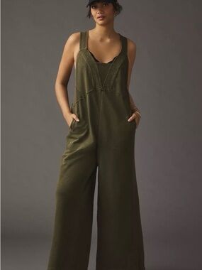Daily Practice by Anthropologie The Palmer Olive Wide-Leg Jumpsuit Size XS NWOT